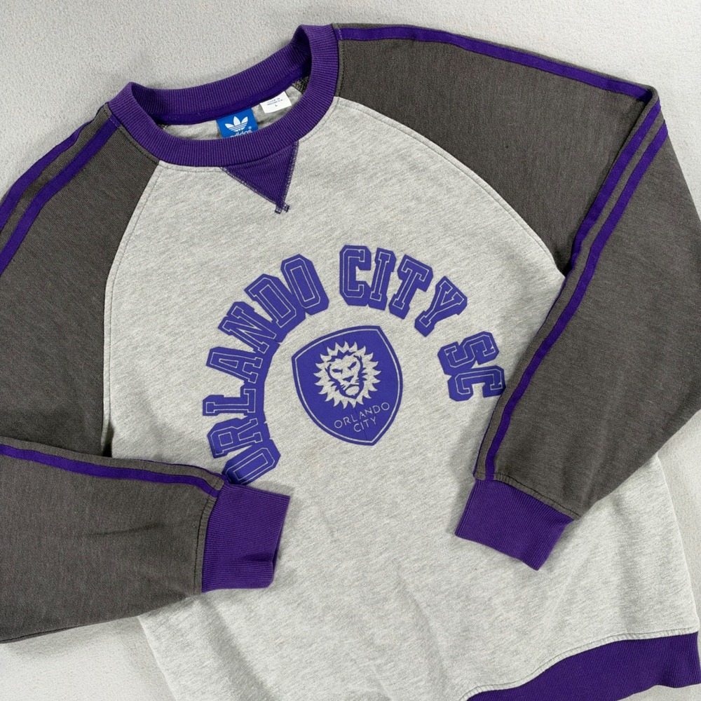 Adidas Orlando City SC MLS Raglan Sweatshirt L Gray Purple Trefoil Logo